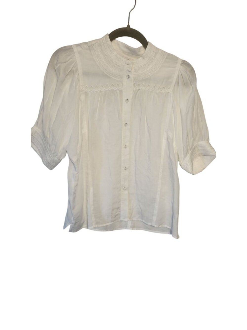 Madewell White Embroidered Cotton Blend Button-Down Blouse Size 2